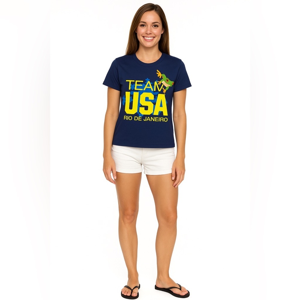 Team USA Rio Olympics 2016 Graphic Tee Navy Fitted Cotton Shirt‎ Size L